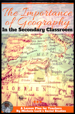 Teaching middle and high school Social Studies requires the application of lessons or activities to integrate Geography. Do your students learn as much Geography as they need to be successful? I love the Dollar Tree tip! #geography #lessons #teaching