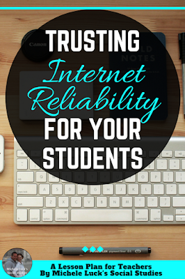 Trusting the Internet to provide your middle or high school students reliable information is taking a huge risk. Read these tips and lessons on Internet Reliability for your classroom. #activities #lessons #internet #iteach678 #teaching