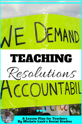 Whether it's Constitution Day or any other day in the school year, allow your middle or high school students to learn about protests and apply the lessons to creating resolutions. Fun activities can teach valuable lessons. Read to learn more. #teaching #controversiallessons #middleschool #iteach678 #iteachhs