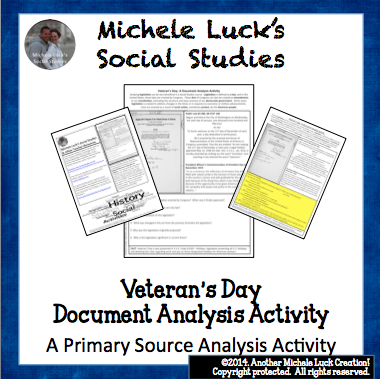 http://www.teacherspayteachers.com/Product/Veterans-Day-Document-Analysis-Activity-Homework-1443782