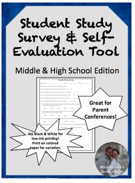 https://www.teacherspayteachers.com/Product/Student-Study-Survey-for-Learning-Evaluation-Parent-Conferences-237882