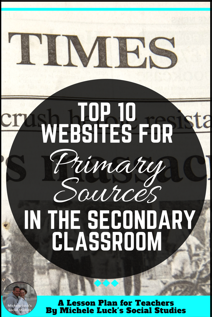 Use these Top 10 Websites for Teaching with Primary Sources in the Secondary Classroom to help teach your middle and high school students how to analyze documents, investigate history, and evaluate images for a deeper understanding of the past.  And I love the great images from number 3!