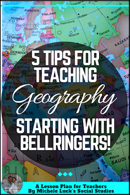 Easy to implement ideas and tips for Teaching Geography in the middle or high school classroom with lesson plan suggestions, websites to use, and activities to make learning more engaging. This part of the series focuses on bellringers to start class.